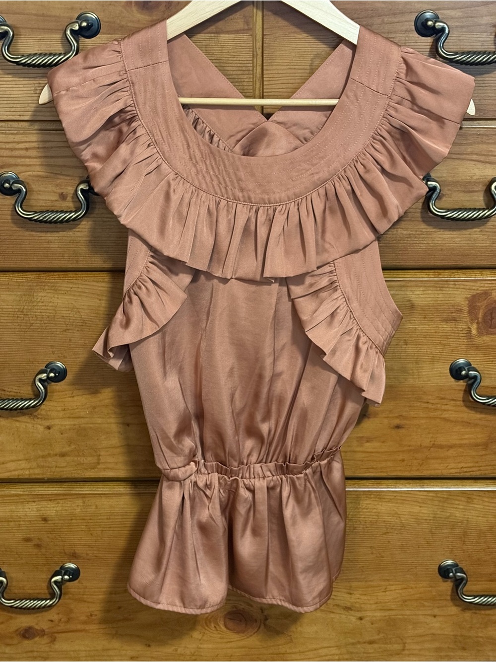 Ruffle Detail Tank Top in Dusty Rose